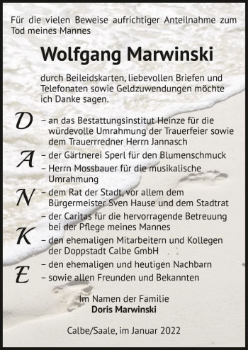 Traueranzeige von Wolfgang Marwinski  von Magdeburger Volksstimme