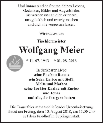 Traueranzeige von Wolfgang Meier  von Magdeburger Volksstimme