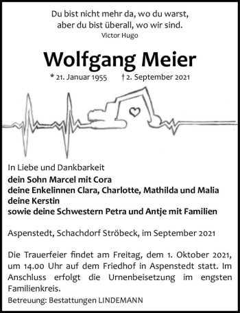 Traueranzeige von Wolfgang Meier  von Magdeburger Volksstimme