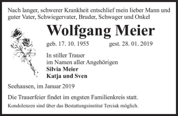 Traueranzeige von Wolfgang Meier  von Magdeburger Volksstimme