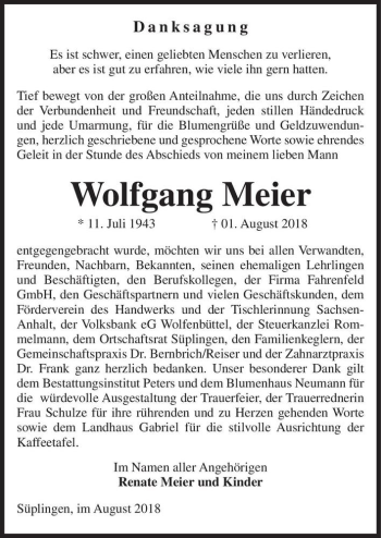 Traueranzeige von Wolfgang Meier  von Magdeburger Volksstimme