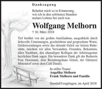 Traueranzeige von Wolfgang Melhorn  von Magdeburger Volksstimme