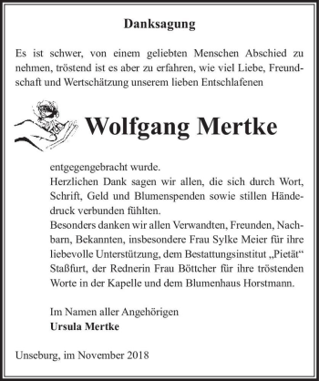 Traueranzeige von Wolfgang Mertke  von Magdeburger Volksstimme