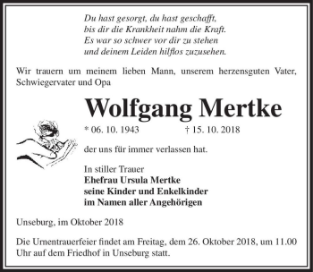 Traueranzeige von Wolfgang Mertke  von Magdeburger Volksstimme