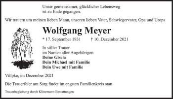 Traueranzeige von Wolfgang Meyer  von Magdeburger Volksstimme