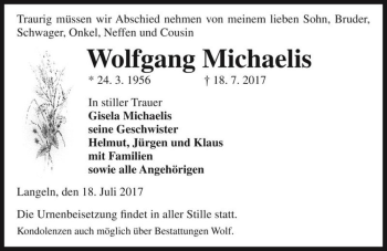 Traueranzeige von Wolfgang Michaelis  von Magdeburger Volksstimme