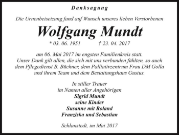 Traueranzeige von Wolfgang Mundt  von Magdeburger Volksstimme