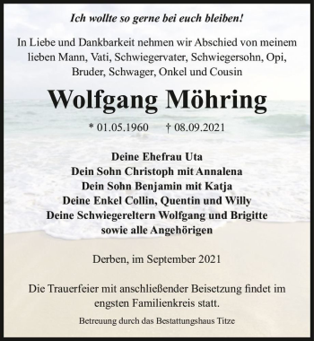 Traueranzeige von Wolfgang Möhring  von Magdeburger Volksstimme