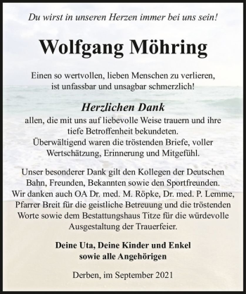 Traueranzeige von Wolfgang Möhring  von Magdeburger Volksstimme