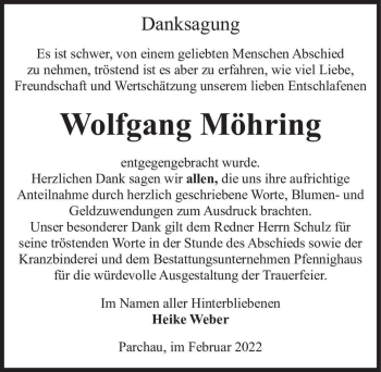 Traueranzeige von Wolfgang Möhring  von Magdeburger Volksstimme