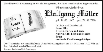 Traueranzeige von Wolfgang Möller  von Magdeburger Volksstimme