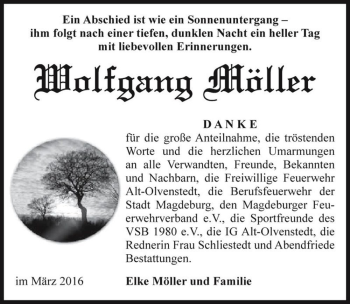 Traueranzeige von Wolfgang Möller  von Magdeburger Volksstimme