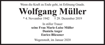 Traueranzeige von Wolfgang Müller  von Magdeburger Volksstimme