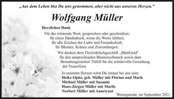 Traueranzeige von Wolfgang Müller  von Magdeburger Volksstimme