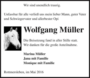 Traueranzeige von Wolfgang Müller  von Magdeburger Volksstimme