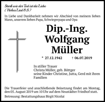 Traueranzeige von Wolfgang Müller  von Magdeburger Volksstimme