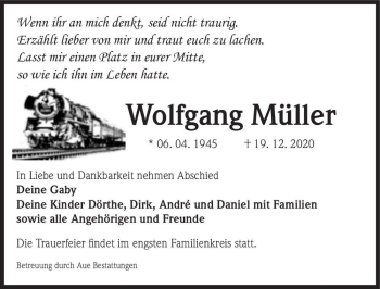 Traueranzeige von Wolfgang Müller  von Magdeburger Volksstimme