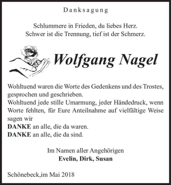 Traueranzeige von Wolfgang Nagel  von Magdeburger Volksstimme