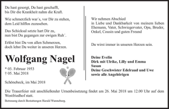 Traueranzeige von Wolfgang Nagel  von Magdeburger Volksstimme