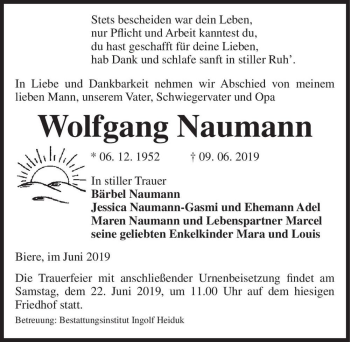 Traueranzeige von Wolfgang Naumann  von Magdeburger Volksstimme