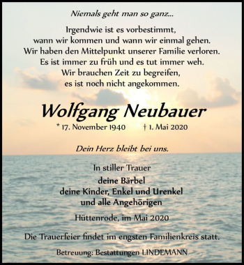 Traueranzeige von Wolfgang Neubauer  von Magdeburger Volksstimme