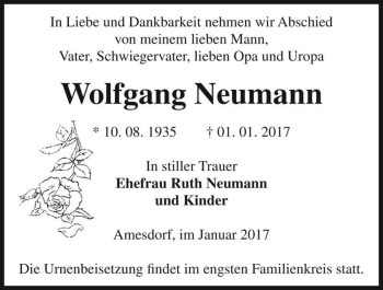 Traueranzeige von Wolfgang Neumann  von Magdeburger Volksstimme