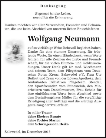 Traueranzeige von Wolfgang Neumann  von Magdeburger Volksstimme