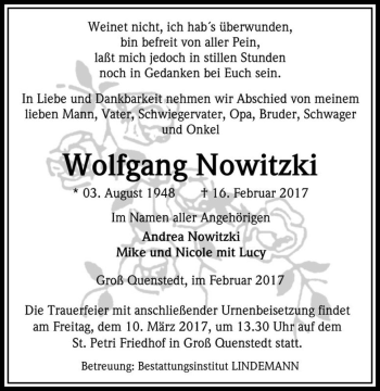 Traueranzeige von Wolfgang Nowitzki  von Magdeburger Volksstimme