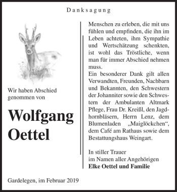 Traueranzeige von Wolfgang Oettel  von Magdeburger Volksstimme
