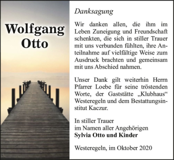 Traueranzeige von Wolfgang Otto  von Magdeburger Volksstimme