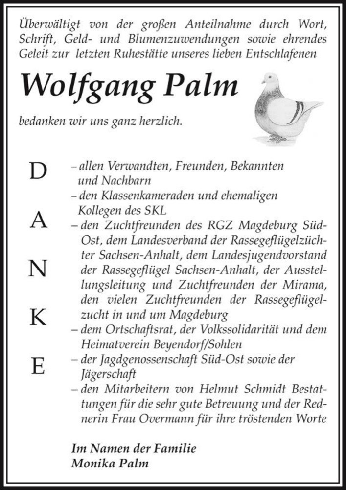  Traueranzeige für Wolfgang Palm  vom 11.03.2017 aus Magdeburger Volksstimme