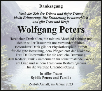 Traueranzeige von Wolfgang Peters  von Magdeburger Volksstimme
