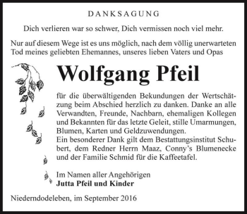 Traueranzeige von Wolfgang Pfeil  von Magdeburger Volksstimme