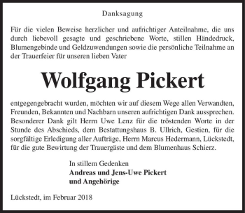 Traueranzeige von Wolfgang Pickert  von Magdeburger Volksstimme