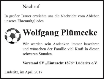Traueranzeige von Wolfgang Plümecke  von Magdeburger Volksstimme