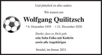 Traueranzeige von Wolfgang Quilitzsch  von Magdeburger Volksstimme