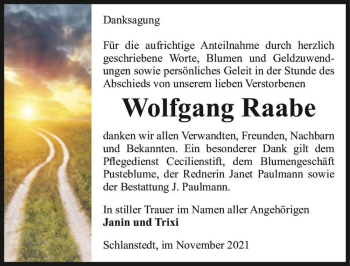 Traueranzeige von Wolfgang Raabe  von Magdeburger Volksstimme