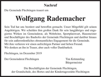 Traueranzeige von Wolfgang Rademacher  von Magdeburger Volksstimme