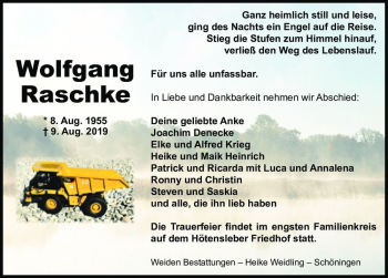 Traueranzeige von Wolfgang Raschke  von Magdeburger Volksstimme