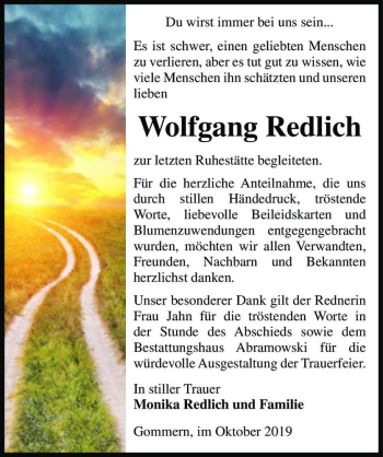 Traueranzeige von Wolfgang Redlich  von Magdeburger Volksstimme
