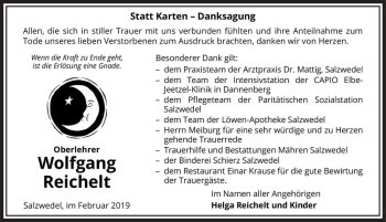 Traueranzeige von Wolfgang Reichelt  von Magdeburger Volksstimme