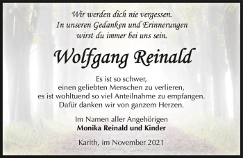 Traueranzeige von Wolfgang Reinald  von Magdeburger Volksstimme