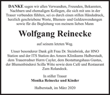 Traueranzeige von Wolfgang Reinecke  von Magdeburger Volksstimme