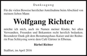 Traueranzeige von Wolfgang Richter  von Magdeburger Volksstimme
