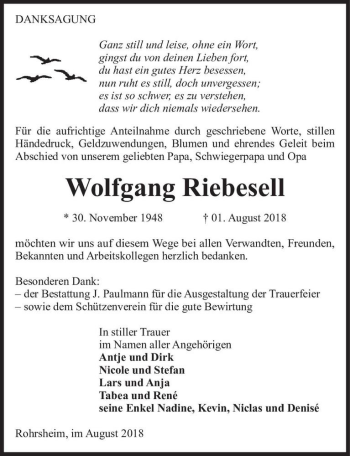 Traueranzeige von Wolfgang Riebesell  von Magdeburger Volksstimme