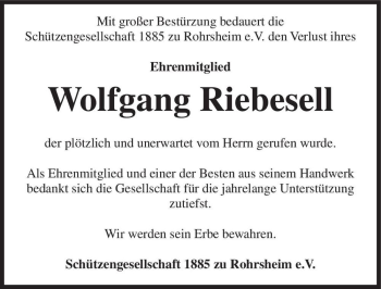 Traueranzeige von Wolfgang Riebesell  von Magdeburger Volksstimme