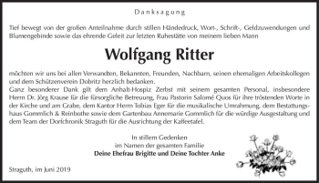 Traueranzeige von Wolfgang Ritter  von Magdeburger Volksstimme