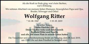 Traueranzeige von Wolfgang Ritter  von Magdeburger Volksstimme