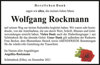 Traueranzeige von Wolfgang Rockmann  von Magdeburger Volksstimme