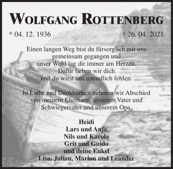 Traueranzeige von Wolfgang Rottenberg  von Magdeburger Volksstimme